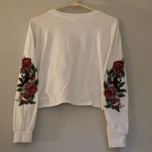 white long sleeve tee with rose pattern